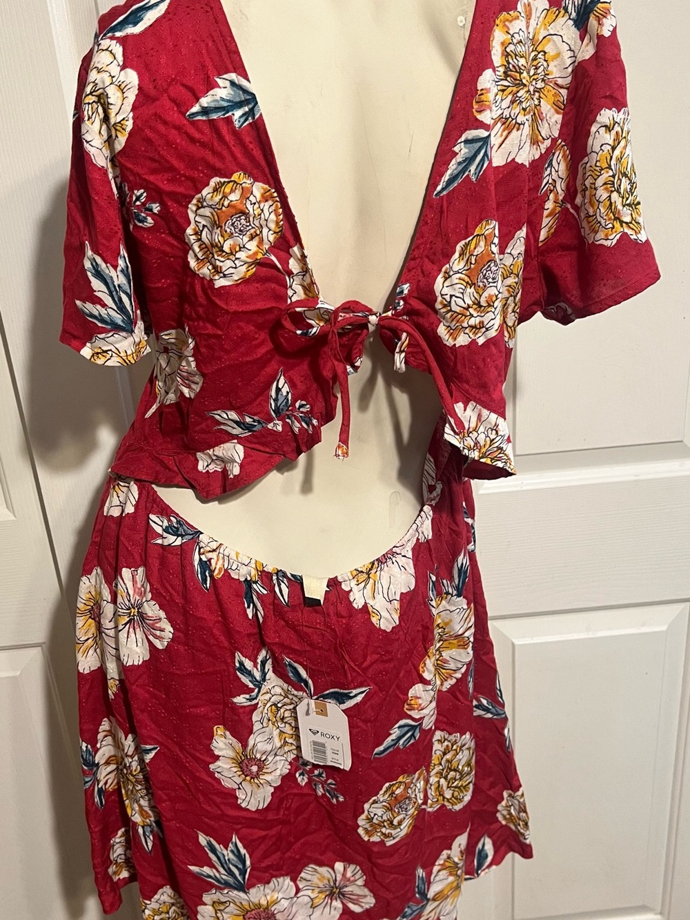 Roxy Red Floral Tie-back one piece dress